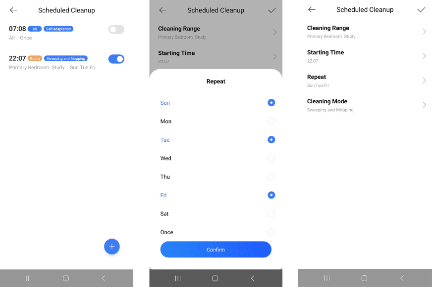 Еженедельный график уборки в приложении Dreame L10s Ultra.